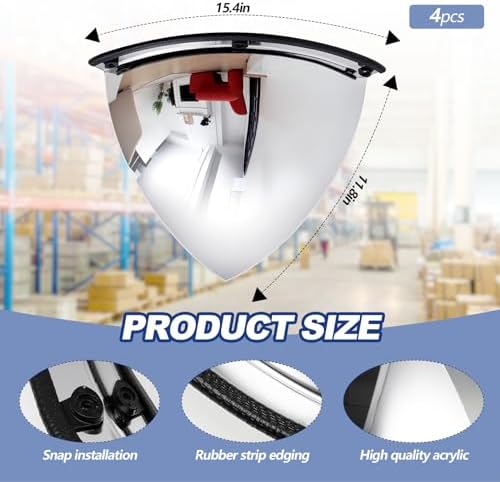 Suzile 4 Pieces 18 Inch Acrylic Quarter Dome Mirror Convex Corner Safety Mirror High Viewing Angle Blindspot for Wall Warehouses Offices Retail Stores Parking Garages - Image 2