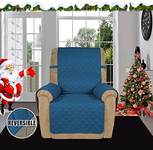 Easy-Going Reversible Couch Cover, Recliner 19 in, Peacockblue/Beige - Image 2
