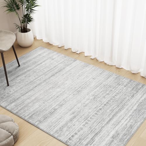3x5 Area Rug Machine Washable Non Slip Rug Distressed Neutral Moroccan Boho Rug Ultra Soft Indoor Rugs for Bedroom Living Room Entryway Kitchen Foyer Bedside, Grey - Image 3