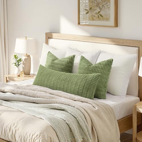 MIULEE Lumbar Corduroy Throw Pillow Cover for Bed 14x36 Beige Pack of 1 - Image 2