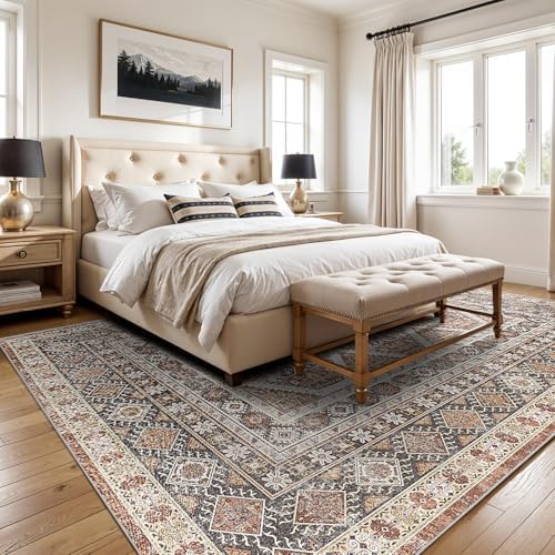 6x9 Area Rug Washable Vintage: Non Slip Living Room Carpet Brick - Image 4