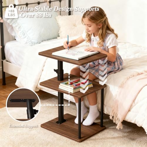 Faesun Swivel Side Table for Couch Arm, Adjustable C End Table for Recliner or Bed, Tv Trays with Storage Shelf for Small Spaces Small Nightstand Table for Living Room, Bedroom，2pc - Image 6