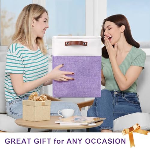 Bagnizer Large Fabric Storage Baskets | 50L Storage Bins, Decorative Linen Closet Baskets with Handles for Organizing, Shelf, Toys, Clothes, Home, Office, Nursery, 17x12x15Inches (Purple&White) - Image 7