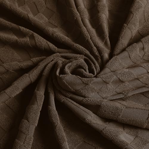 ZNSAYOTX 1 Piece Stretch Oversized Sofa Covers (91"-112"), New Plaid Couch Cover with Non-Slip Buckle for Dog Pets, Ultimate Soft Cozy Washable X-Large Sofa Slipcover Form Fit Protector, Coffee - Image 7