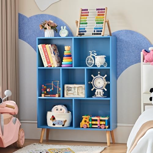 LEYAOYAO Cube Bookshelf, Mid-Century Modern Book Shelf with Legs, Blue - Image 2
