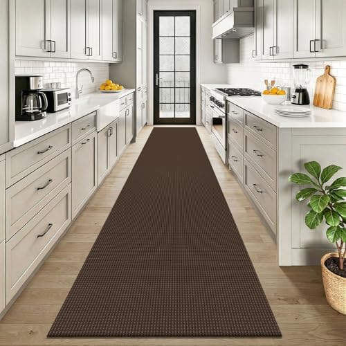 KOZYFLY Cotton 2.5'x12' Runners Rugs for Hallway, Long Washable Runner Rug, Woven Non Slip Kitchen Runner, Braided Entryway Rug, Floor Carpet for Entry, Aisle, Hall, Brown/Dark Brown - Image 2