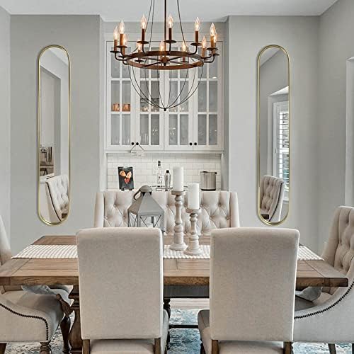 OUSHUAI Gold Full Length Oval Mirror,Narrow Capsule Long Mirrors with Metal Frame for Entryway,Hallway,Living Room 44"X8" (1pc) - Image 6