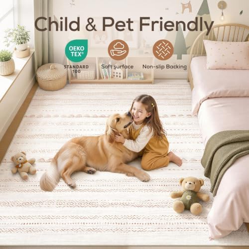 Area Rug Living Room Rugs: 12x18 Large Soft Machine Washable Boho Moroccan FarmNeutral Stain Resistant Indoor Floor Carpet for Bedroom Under Dining Table Home Office Decor-Beige Brown - Image 4