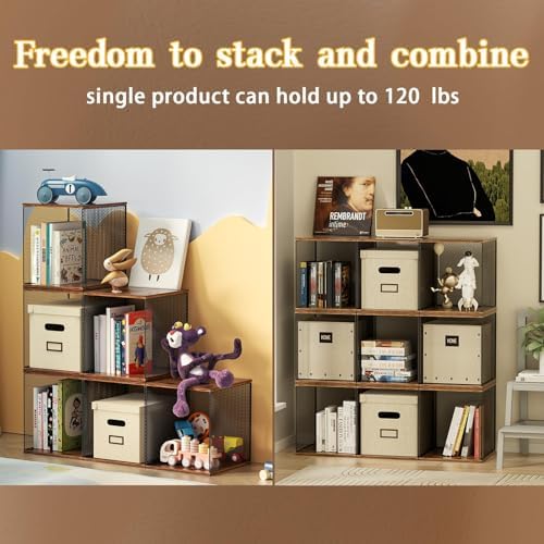 Dmevkic 2 Cube Organizer Bookshelves DIY Variable Stackable Cube Storage Organizer for Kid Bedroom,Living Room,Small Bookshelf Black Brown Wooden - Image 4