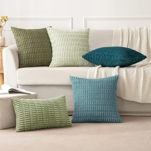 MIULEE Corduroy Decorative Throw Pillow Covers 20x20 Coastal Blue Pack of 2 - Image 3