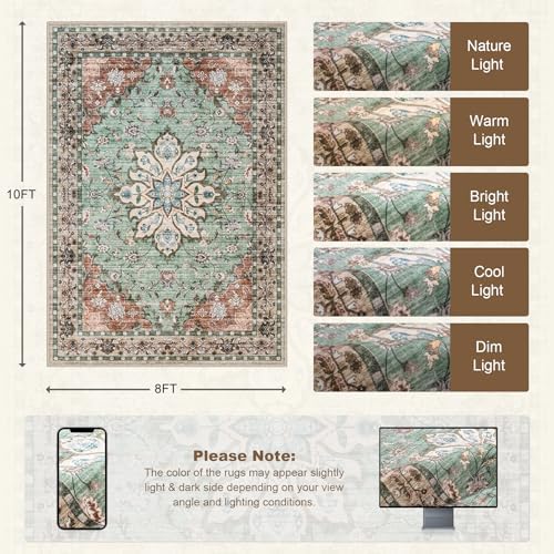 8x10 Area Rugs Living Room: Washable Rug for Bedroom Brown Green - Image 2