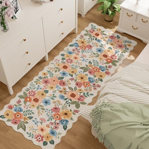 DUKINO 2x6 Runner Rug, Floral Washable Rug for Kitchen, Beige Yellow - Image 3