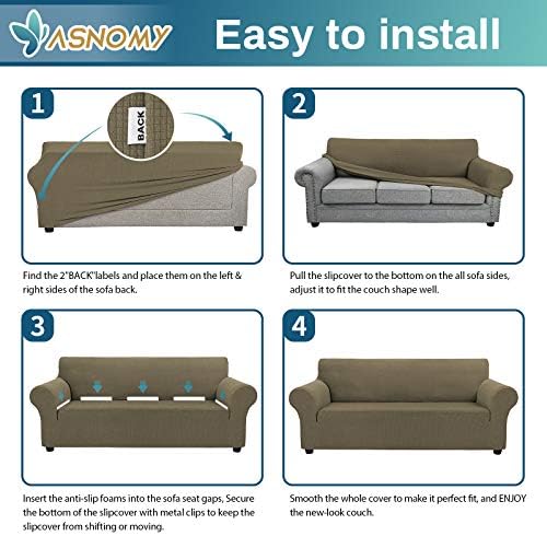 Asnomy Stretch Couch Covers Washable,loveseat Covers Slipcovers,Khaki - Image 6