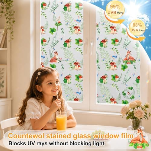 Countewol Privacy Window Films Stain Glass Cling No Glue Anti-UV Window Sticker for Bathroom Bedroom Living Room(Forest Textured 70.86" L*24.4" W) - Image 5