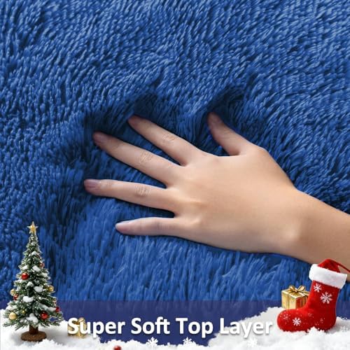 Ophanie Blue Rug, Boys 4x6 Rugs for Bedroom Royal Dark Blue Carpet Nursery Aesthetic, Kids Playroom Navy Area Rugs for Girls Teen Home Decor, Fluffy Shag Bedside Floor Living Room Carpet - Image 2