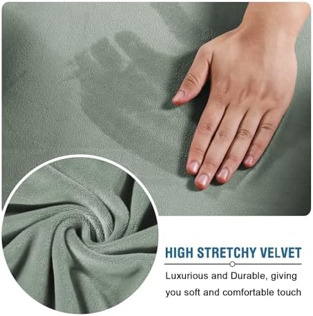 H.VERSAILTEX Real Velvet Plush 3 Piece Stretch Sofa Covers Couch Covers for 2 Cushion Couch Sofa Slipcovers Width Up to 90 Inch Thick Soft Stay in Place (Large Sofa, Sea Grass) - Image 5