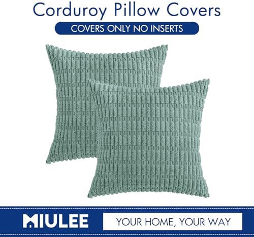 MIULEE Corduroy Decorative Throw Pillow Covers 18x18 Teal Green Pack of 2 - Image 6