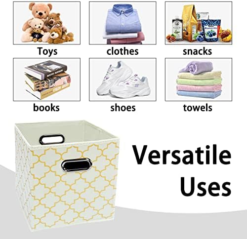 Black Foldable Storage Cubes Bins , Fabric Storage Box Cubes Organizer Baskets with Dual Handles for Home Organizer Creamy-White Gold - Image 3