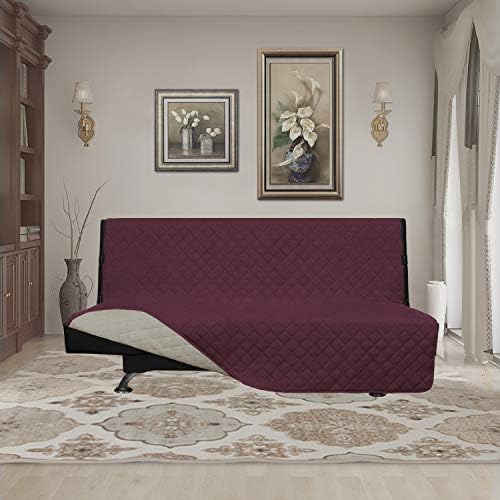 Easy-Going Reversible Couch Cover, Large Futon Sofa, Wine/Beige - Image 2