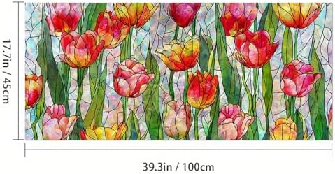 HOMETITUTE Tulip Flower Stained Glass Window Cling 39.3x17.7 Inch PVC - Image 3