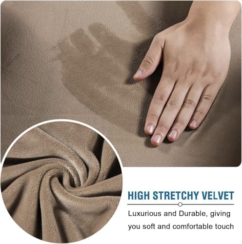 H.VERSAILTEX Real Velvet Plush 3 Piece Stretch Sofa Covers Couch Covers for 2 Cushion Couch Loveseat Covers Width Up to 72 Inch Feature Thick Soft Stay in Place (Medium Sofa, Camel) - Image 5