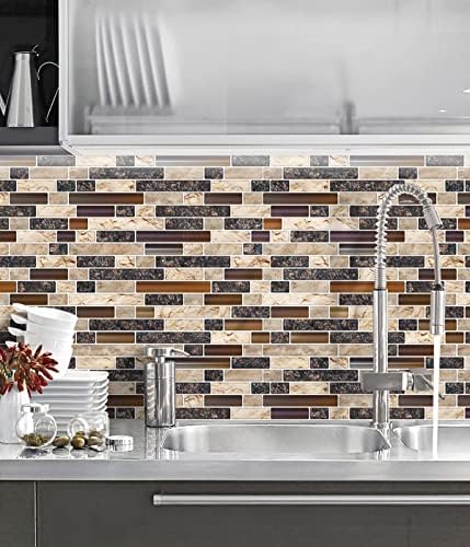 STICKGOO Thicker Design Peel and Stick Tile Backsplash, 12”×12”Stick on Backsplash for Kitchen, Self Adhesive Tile Stickers for Kitchen Backsplash and Bathroom(10 Sheets, Sand Brown) - Image 2