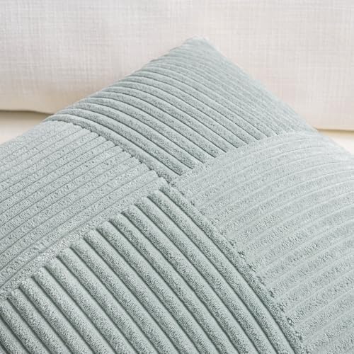 Fancy Homi Set of 2 Grey Blue Boho Long Lumbar Body Decorative Throw Pillow Cover 14x36 Inch for Bed Couch Bedroom Bench, Soft Patchwork Corduroy Textured Pillow Case, Rustic Farmhouse Room Décor - Image 4