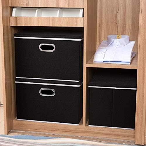 PRANDOM Large Foldable Storage Boxes with Lids [3-Pack] Fabric Collapsible Storage Bins Organizer Containers Baskets Cube with Cover for Home Bedroom Closet Office Nursery Black(17.7x11.8x11.8) - Image 4