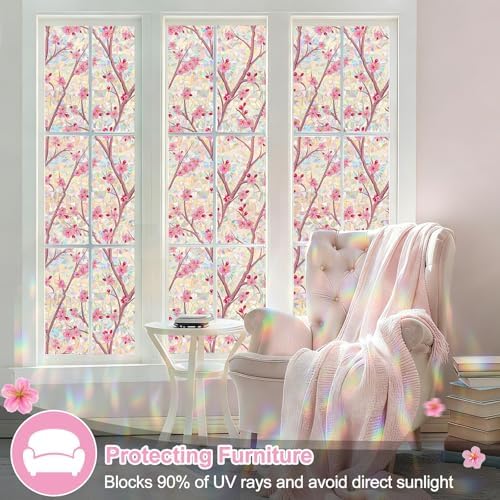 Countewol Stained Glass Privacy Window Film Static Cling Window Film Anti-Glare UV Protection Removable Decorative Window Clings for Home（Rainbow Sakura 78.7" L*17.5" W - Image 5