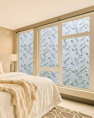 Frosted Glass Window Film with Elegant Flower Design, Bathroom Window Privacy Film for Glass Windows Cover, Static Cling, Removable, Reusable, Anti-UV, Anti-Glare, 35.4 Inch * 157.4 Inch - Image 5