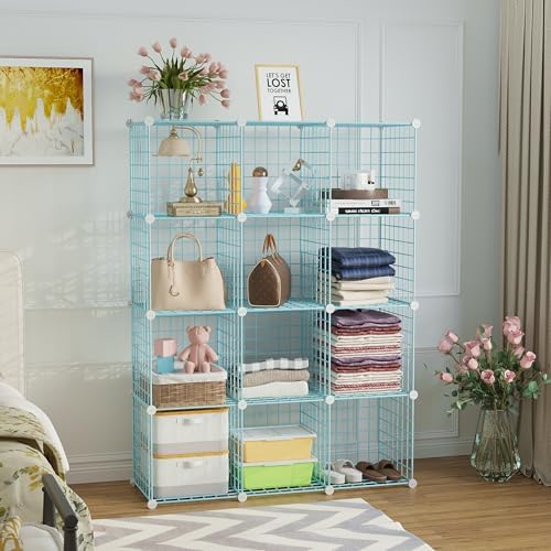 C&AHOME Wire Cube Storage, 12 - Cube Organizer Metal C Grids, Closet, Blue - Image 2