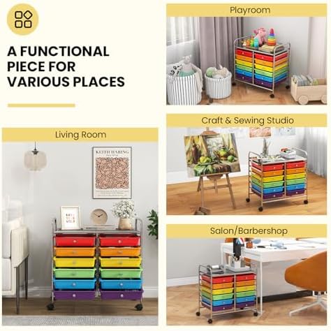 Giantex 12 Drawers Rolling Cart, Mobile Storage Drawer Cart, Classroom Organizer Cart for Office School Supplies Tools Scrapbook Paper Craft Small Printer, Utility Cart on Wheels, Multicolor - Image 5