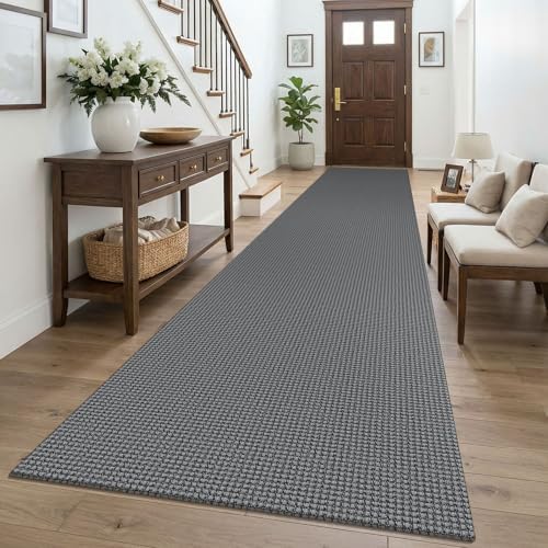 KOZYFLY 3x16 Runners Rugs for Hallway, Extra Long Washable Runner Rug, Non Slip Rubber Backed Kitchen Runner, Cotton Entryway Rug, Floor Carpet for Entry, Aisle, Hall, Grey/Dark Grey by KOZYFLY