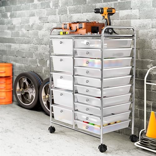 Simple Houseware 15 Drawers Rolling Utility Cart Art Craft Storage, Chrome - Image 6