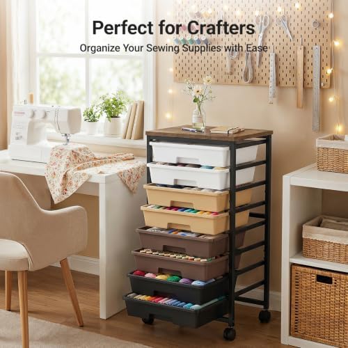Pipishell Rolling Cart with 5 Drawers, Craft Storage Cart, Khaki Gradient - Image 3