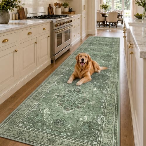 RELEANY Washable Area Rug, Runner 3'x12', Green/Dark Green/Gray - Image 2