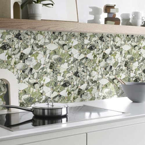 STICKGOO 10 Sheets Peel and Stick Backsplash, Polished Green Marble - Image 3