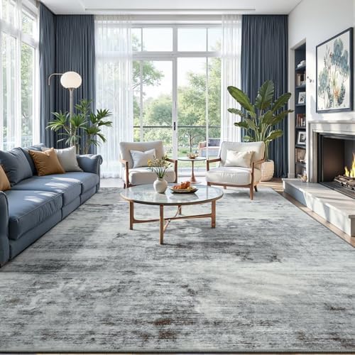 Toneed Washable 7x9 Grey Area Rug with Non-Slip Backing for Living Room - Image 4