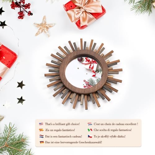 12 Inch Boho Sunburst Mirror, Decorative Rustic Farmhouse Wall Decor for Living Room, Bedroom, Bathroom, Hallway - Tricolor Wood Frame - Image 5