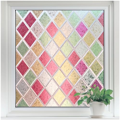 rabbitgoo Window Privacy Film, Stained Glass, Multicolor 17.5" x 118.1" by rabbitgoo