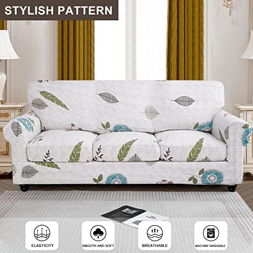 SearchI Stretch Sofa Cover Printed Couch Cover, Floral Pattern 4 Pieces Sofa Slipcover with 3 Separate Cushion Cover, Washable Furniture Protector for Living Room(Sofa, Autumn Leaves) - Image 2