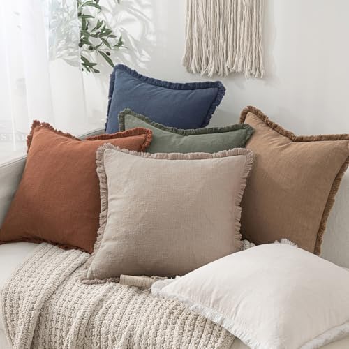 MIULEE Boho Natural Linen Fringe Decorative Euro Throw Pillow Covers 28x28 - Image 5