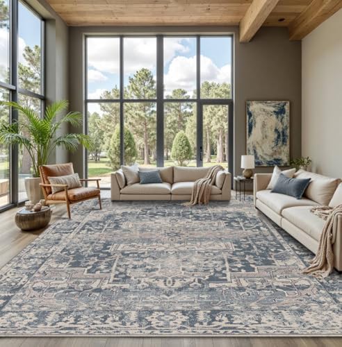 Rugxara Blue 9x12 Area Rugs for Living Room Bedroom Large Washable Rug by Rugxara