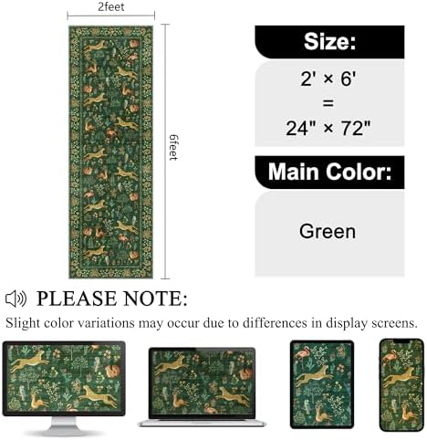 DUKINO 2x6 Runner Rug, Washable Animal Kitchen Rugs Non Slip, Green - Image 2