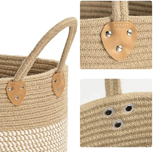 CHICVITA Wicker Storage Basket with Leather Handles, 14" x 12", White - Image 7