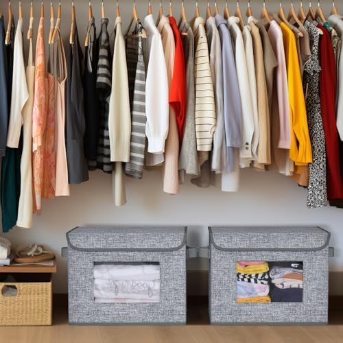 Univivi Fabric Storage Bins with Lids for Clothes 4 Pack, Grey Linen - Image 6