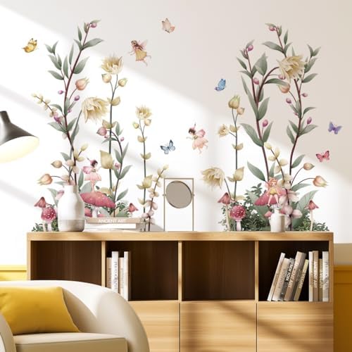 Boho Flower Wall Decals Fairy Wall Decor Wildflower Stickers with Mushroom Peel and Stick Removable for Girls Bedroom, Kids Room, Living Room, Office - Image 3