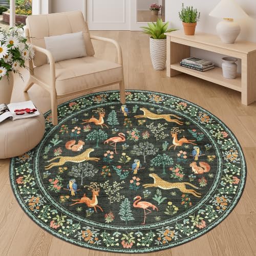 DUKINO 5ft Round Rug, Washable Animal Non Slip Circle Area Rug, Black by DUKINO