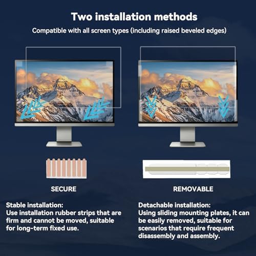 [2-Pack] 24 Inch Computer Privacy Screen 16:9 Aspect Ratio Widescreen Monitor, Eye Protection Anti Blue Light Glare Computer Monitor Privacy Filter, 24inch Removable Black Blackout Anti Spy Desktop Security Privacy Filter - Image 6