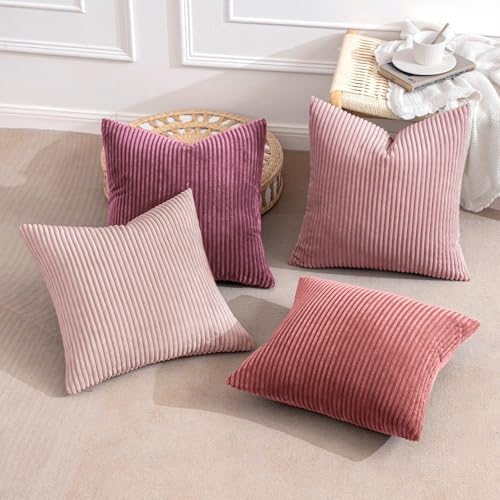 MIULEE Soft Corduroy Decorative Throw Pillow Covers Purple Pink 18x18 - Image 4